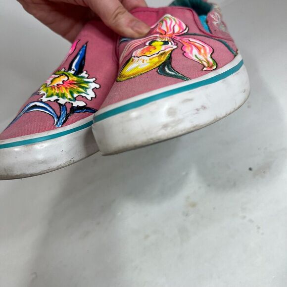 y2k Vintage Ed Hardy Pink Flower Orchid Painted Slip On Sneakers Size 10 - Picture 11 of 11